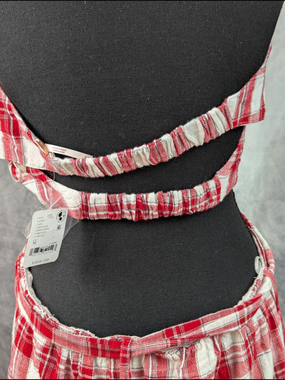 Free People Red and White Plaid Maxi Skirt with Side Bow And Matching Crop Top - Picture 4 of 12